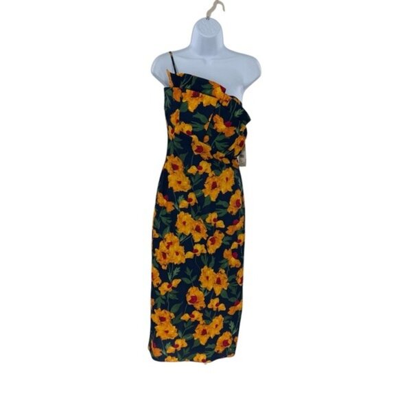 Hyacinth House NEW Navy & Marigold Floral Ruffle Margot Maxi Dress Size S - Picture 4 of 10